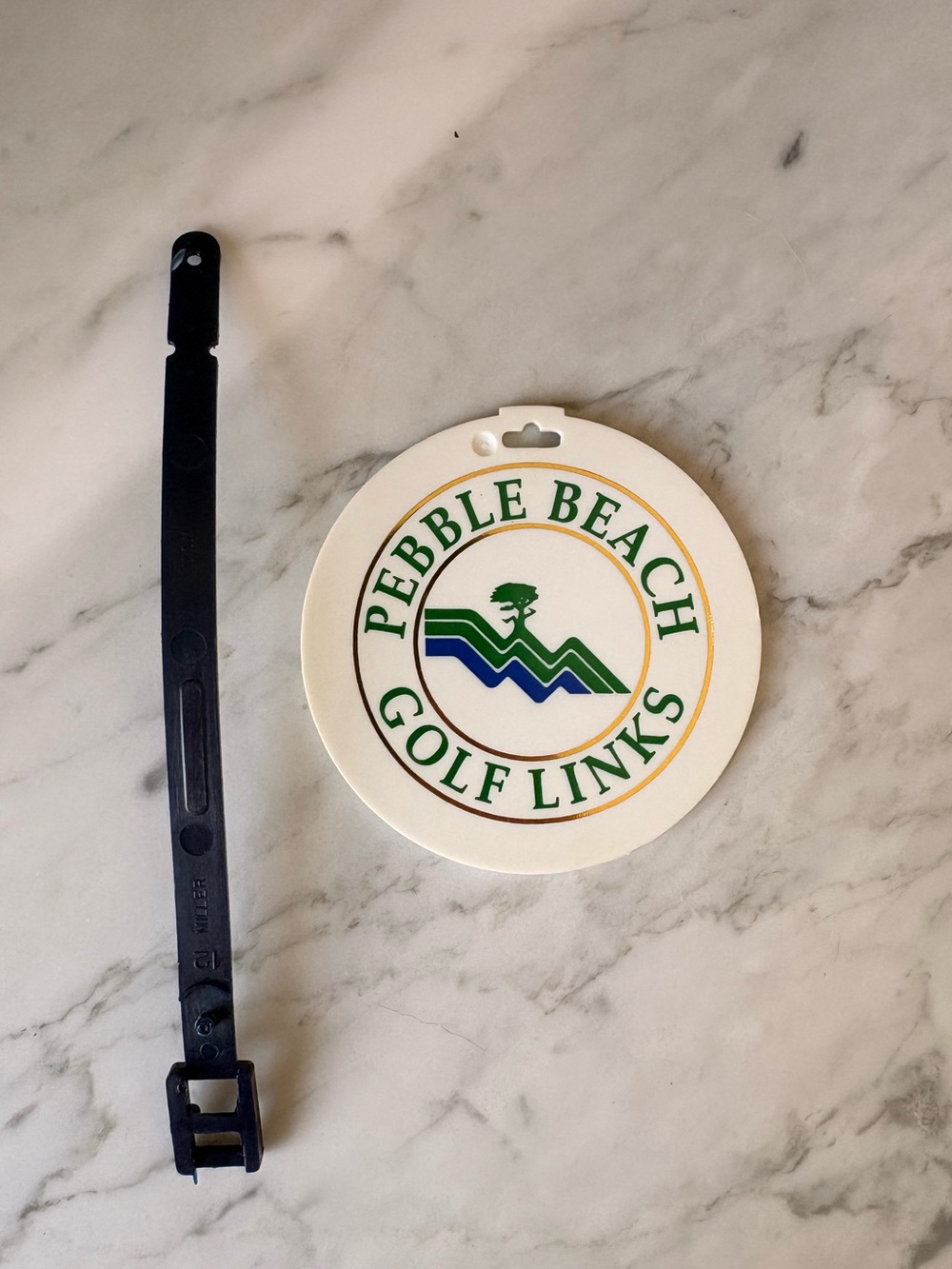 Vintage Pebble Beach Golf Links Round White Bag Tag with Green Logo